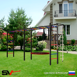 Уличная шведская стенка Sv Sport рукоход х 2 У52411 (Турник/Брусья/Гнездо 80см/Кронш бокс/Канат/кольца/лестница)