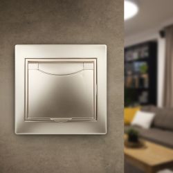 1-203-04 Intro Розетка 2P+E Schuko с крышкой, 16А-250В, IP20, СУ, Plano, шампань