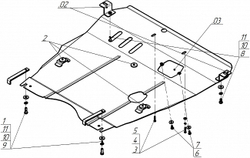 Защита картера двигателя, КПП. 2 мм, Сталь. для FIAT Sedici 2006-2013, Motodor.02414