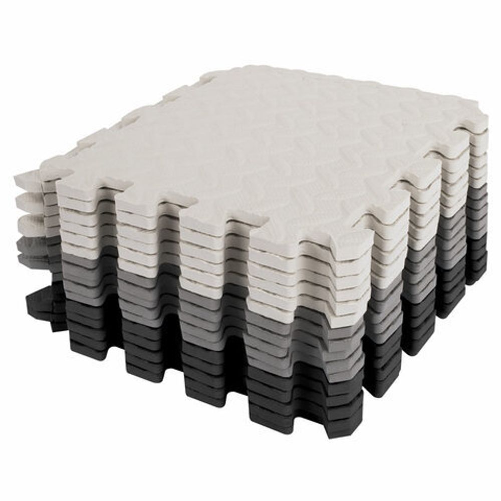 Коврик-пазл напольный 1,2х1,2 м, 16 шт., 30х30 см, толщина 1 см, серый, черный, светло-серый, ЮНЛАНДИЯ, 664817