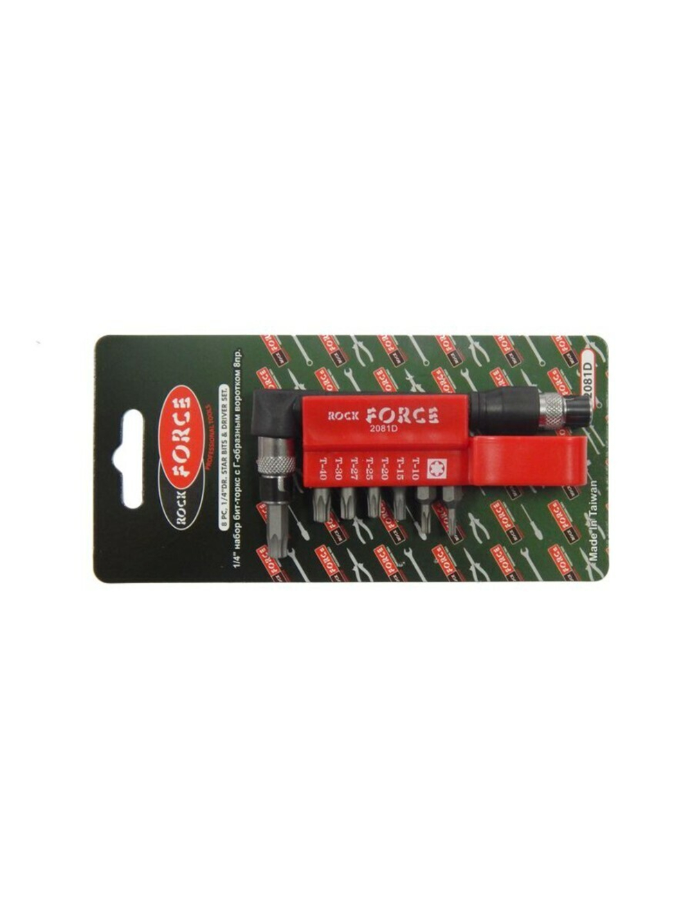 Набор бит TORX с отверткой битодержателем, 8пр. (Т10, Т15, Т20, Т25, Т27, Т30, Т40 - 30мм), 1/4'' RockForce##Rock FORCE RF-2081D