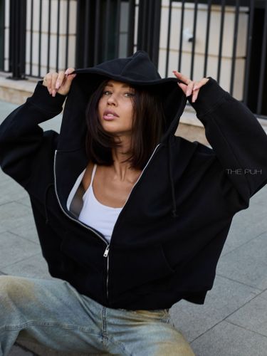 Худи на молнии в черном цвете