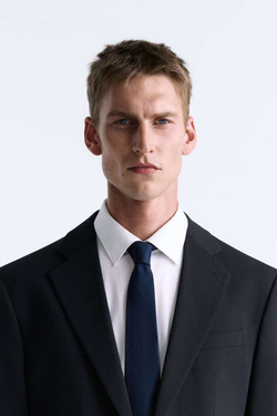 ZARA ГАЛСТУК ИЗ 100% ШЕЛКА С РЕЛЬЕФНЫМ УЗОРОМ, МОРСКОЙ СИНИЙ