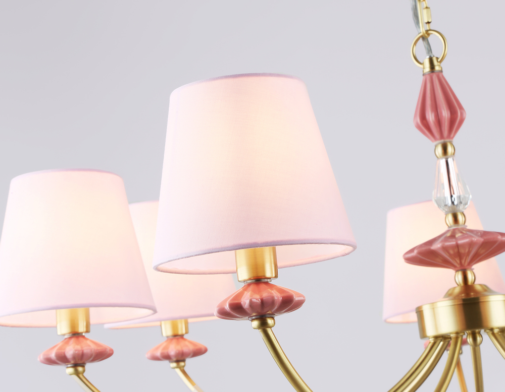 Светильник подвесной LH75025/7 GD/PI золото/розовый E14/7 max 40W D890*800