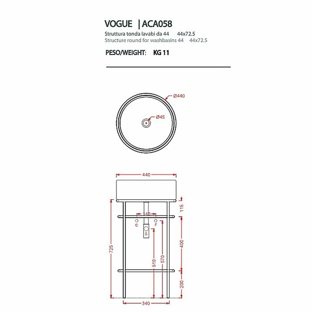 Консоль с раковиной Artceram VOGUE ACA058/OSL00901/TFA/TFC 44 белая