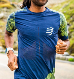 Футболка мужская теннисная Compressport Racing SS Tshirt - navy/flash yellow/prime rose