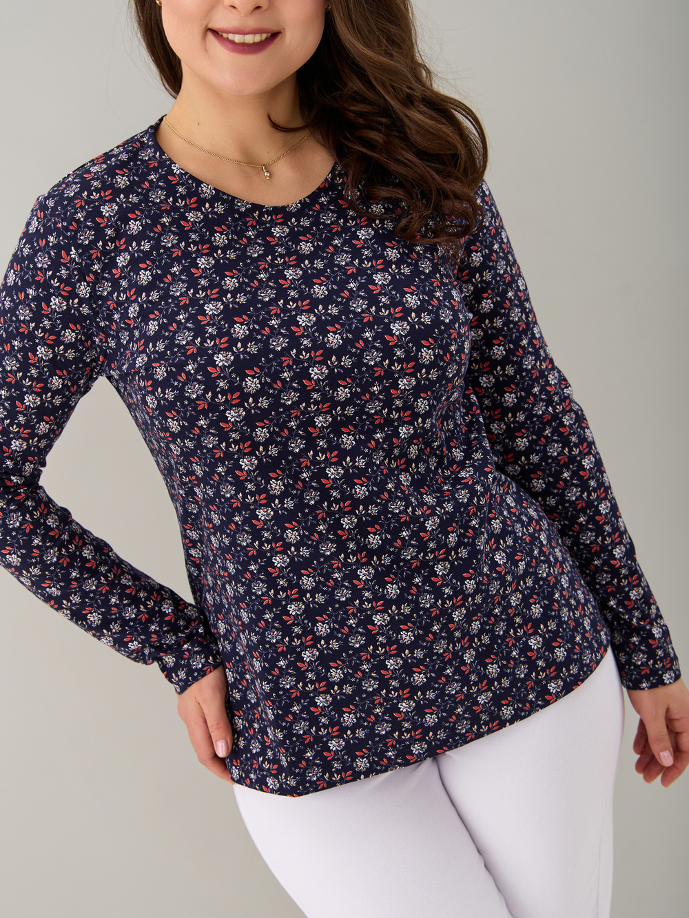 Лонгслив ЛНкл-081/синий-краснаяветочка