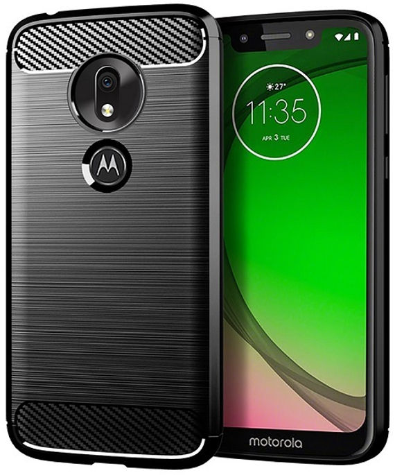 Чехол для Motorola Moto G7 Play цвет Black (черный), серия Carbon от Caseport