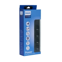 Сетевой фильтр удлинитель Philips CHP2145BC/51 с четырьмя стандартными розетками EU, с заземлением и защитой от перегрузок, 5 м, черный