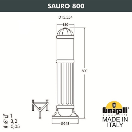Садовый светильник-столбик FUMAGALLI SAURO 800 D15.554.000.AXF1R.FC1