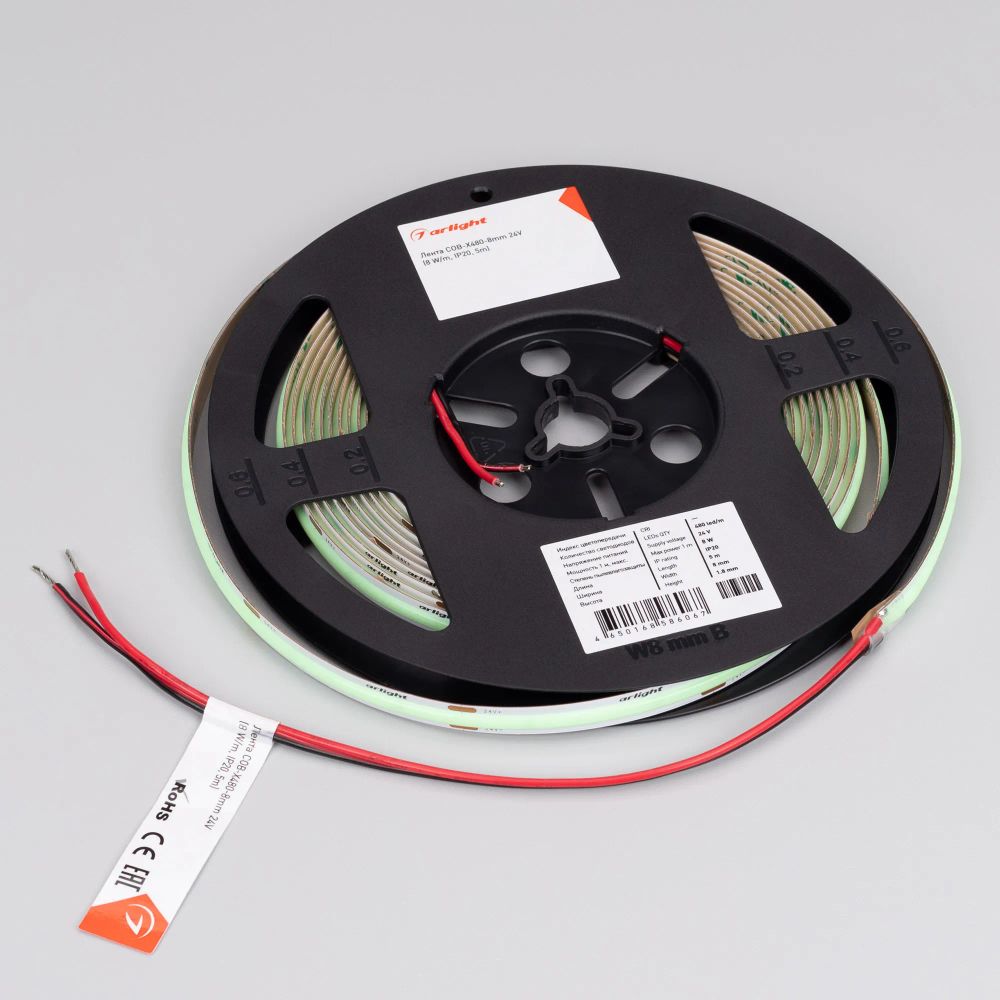 Светодиодная лента COB-X480-8mm 24V Sky Blue (8 W/m, IP20, 5m) (Arlight, -) 047740