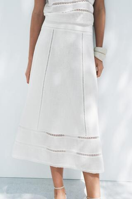 ZARA ЮБКА МИДИ С ВЫШИВКОЙ — ZW COLLECTION, ЭКРЮ
