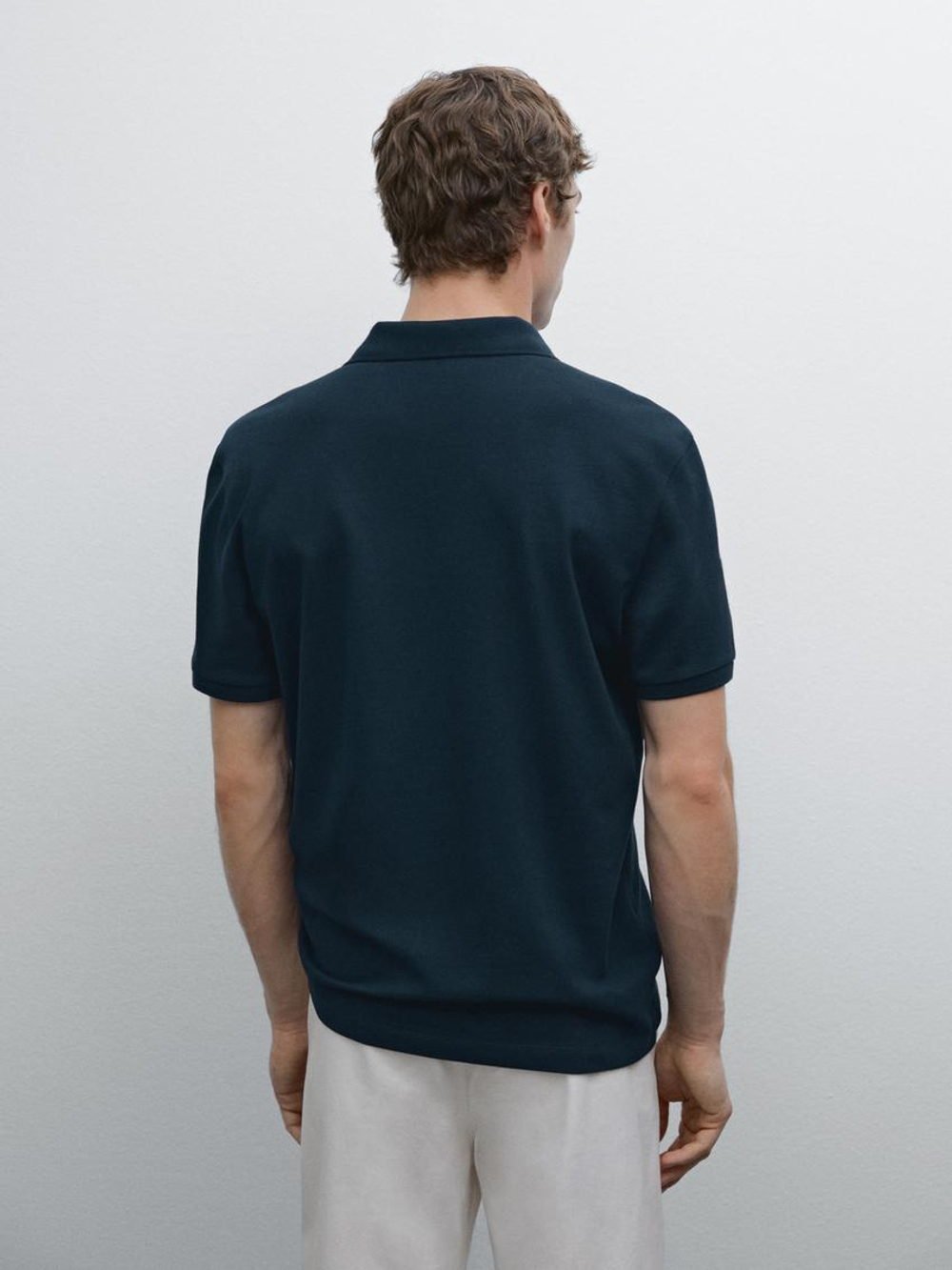 Massimo Dutti Футболка-поло из хлопка, индиго