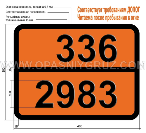 Табличка Опасный груз 336-2983 ЭТИЛЕНА ОКСИДА И ПРОПИЛЕНА ОКСИДА СМЕСЬ