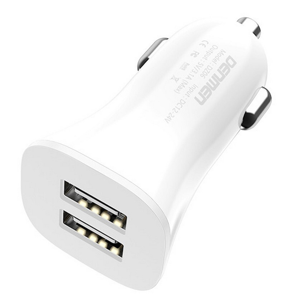 Автомобильный адаптер питания DENMEN DZ06 2USB (белый) без упаковки