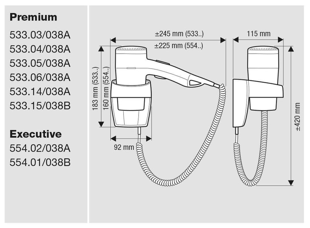 Настенный фен Valera Premium 1200 Super (533.03/038A) - 3