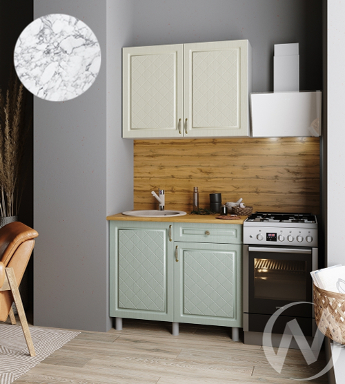 Кухня Вильма 1.0м (корпус белый/айвори; васаби) 26мм мрамор итальянский