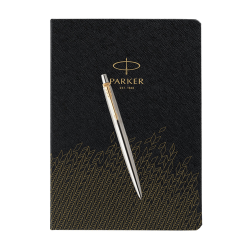 Подарочный набор: Шариковая ручка Parker Jotter Essential, St. Steel GT и Ежедневник недатированный, черный