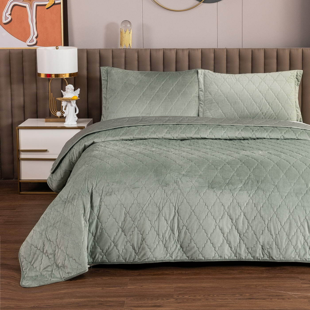 Покрывало 240х260 и 2 наволочки 50x70 Sofi De MarkO Деметра зеленое