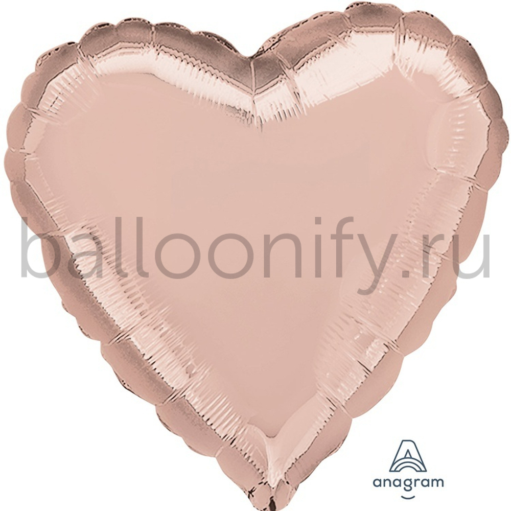Фольгированная фигура, сердце, 18"/46СМ Металлик Rose Gold