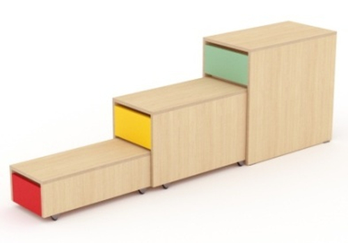 Лесенка выдвижная для кровати, 350*630*600, корпус древесный, фасады цветные