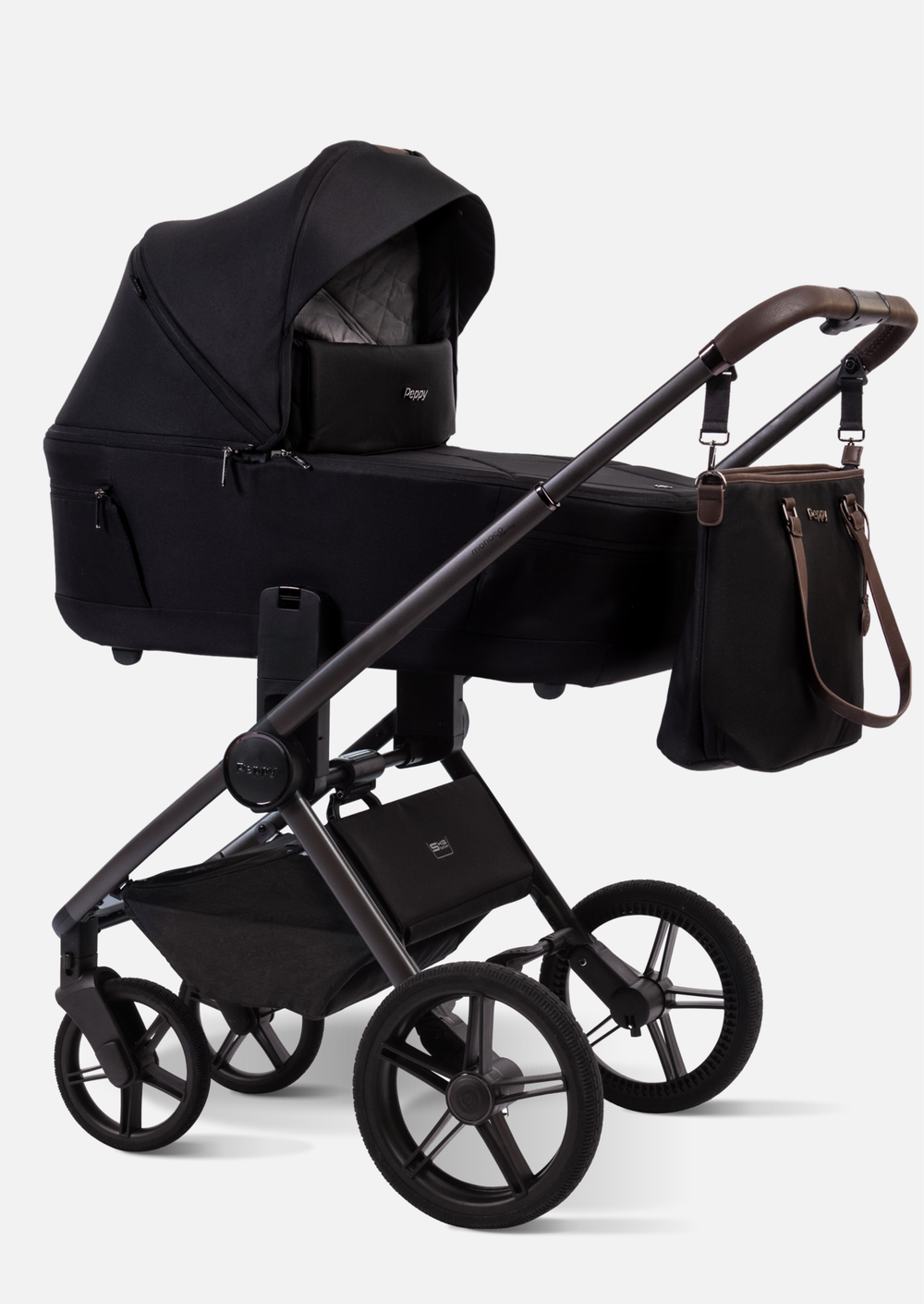 Peppy Коляска детская Monaco thermo 2 в 1 Black (черный), рама серо-коричневая