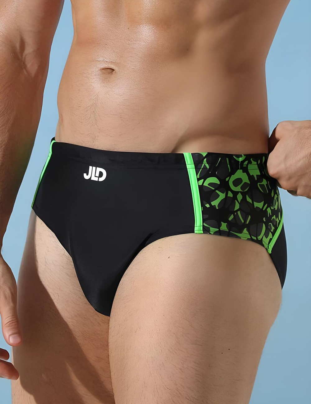 Мужские плавки с контрастными полосами и принтом (Размер: XL) (Цвет: черный)