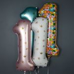 Шар (34''/86 см) Цифра, 1 Золотые короны, Белый, 1 шт. в уп.