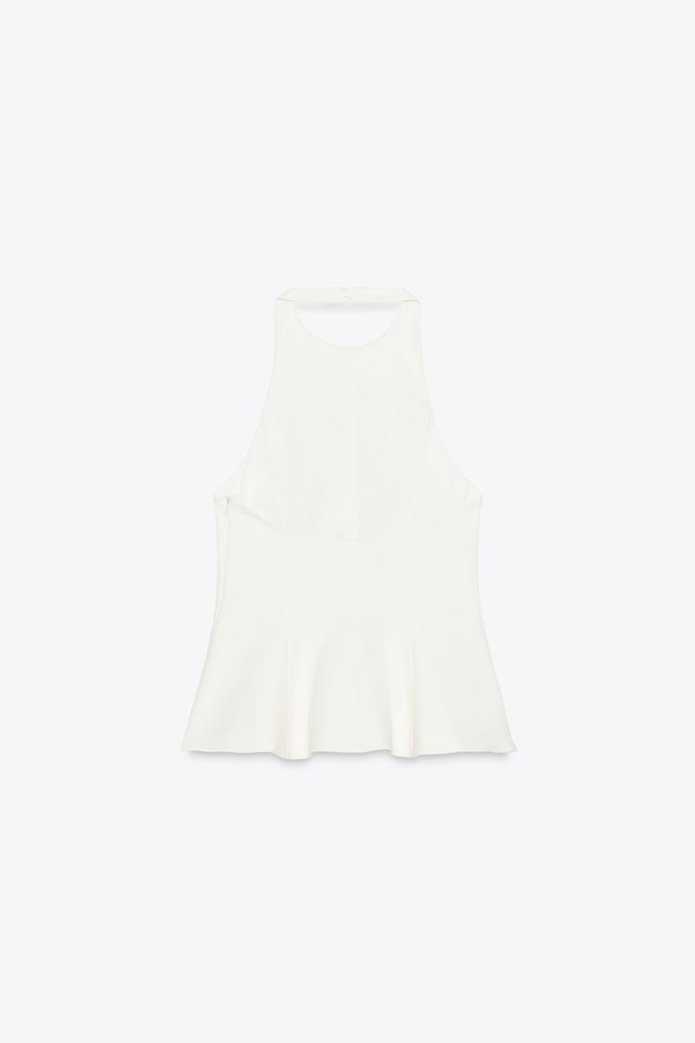 ZARA ТОП ИЗ ЭЛАСТИЧНОЙ ТКАНИ С ГОРЛОВИНОЙ ХАЛТЕР И БАСКОЙ, ЖЕЛТОВАТО-БЕЛЫЙ