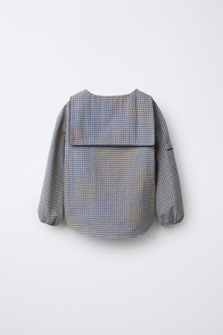 ZARA РУБАШКА В КЛЕТКУ С КРУГЛЫМ ВОРОТНИКОМ, ЭКРЮ/СИНИЙ