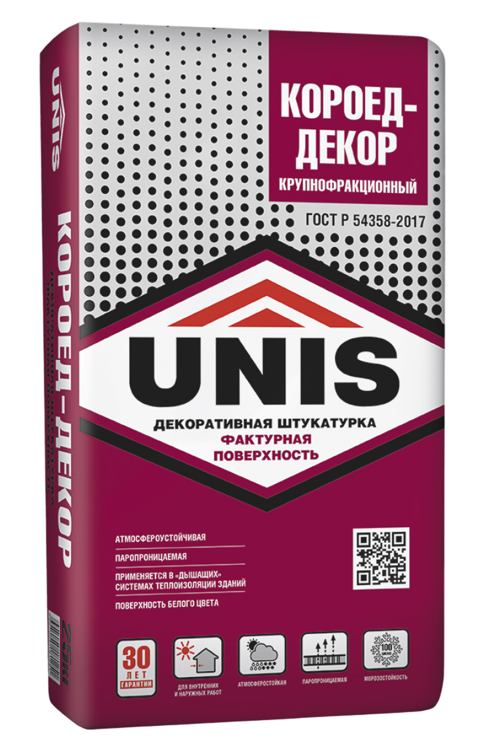 Штукатурка UNIS ЮНИС КОРОЕД-ДЕКОР КРУПНОФРАКЦИОННЫЙ декоративная белая цементная  25 кг