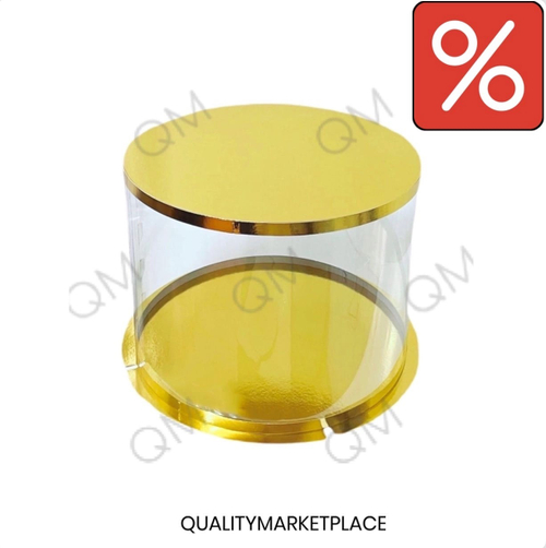 Прозрачная круглая коробка-тубус D-40 см h-35 см золото, 10 шт