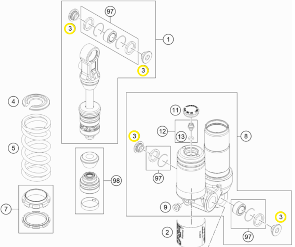 Комплект втулок (2шт) заднего амортизатора 10x15/18/24,5x9,5 KTM SX 65, Husqvarna TC 65