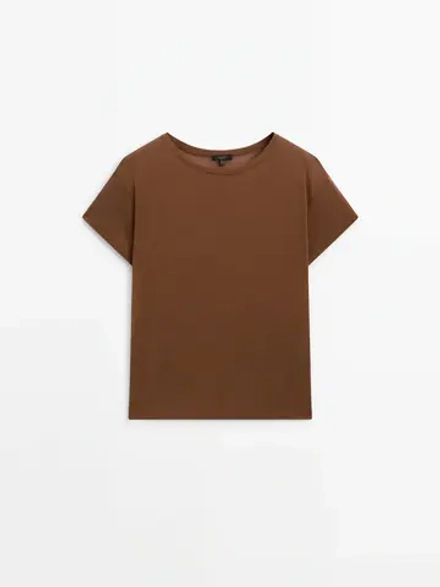 Massimo Dutti Футболка с круглым вырезом, цвет верблюжьей шерсти