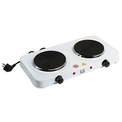 Плита электрическая Irit, IR-8008, 2000 Вт, 2 конф, диск, эмаль, механ, пер повор, бел