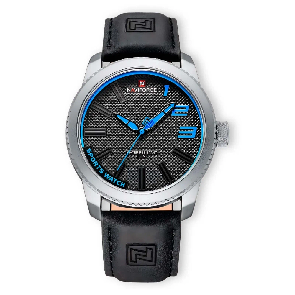 Часы наручные кварцевые NAVIFORCE на кожаном ремешке, серебристый/черный W8950-03
