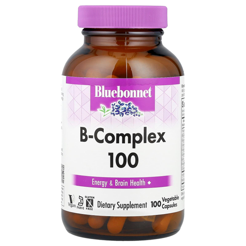 Bluebonnet Nutrition, B-Complex 100, витамины группы B, 100 вегетарианских капсул