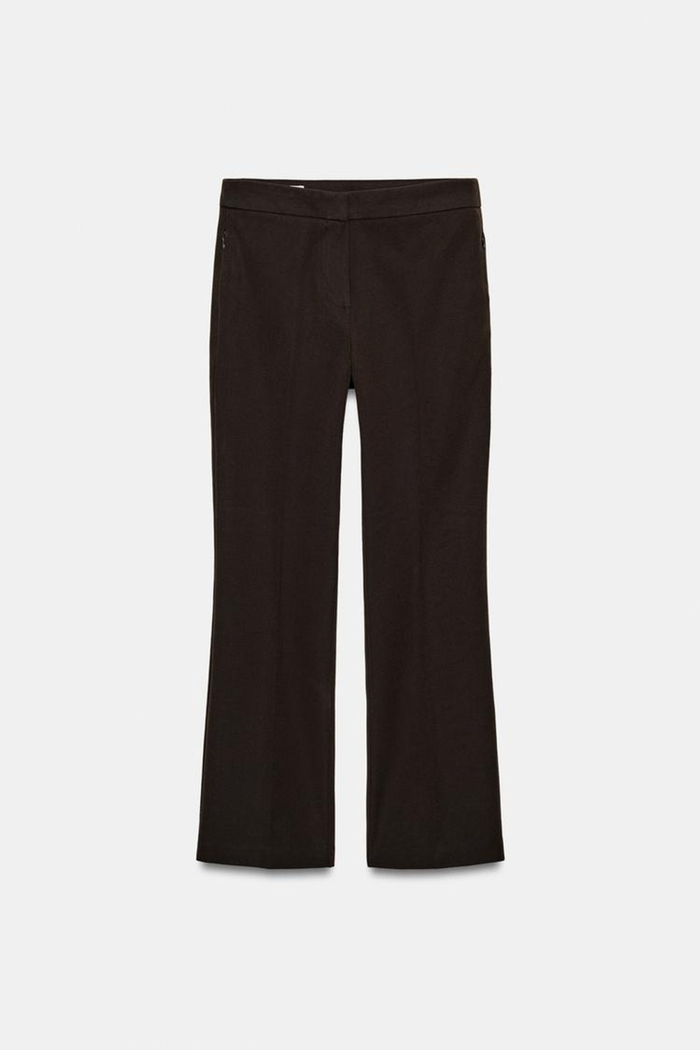 ZARA УКОРОЧЕННЫЕ БРЮКИ MINI FLARE, КОРИЧНЕВЫЙ