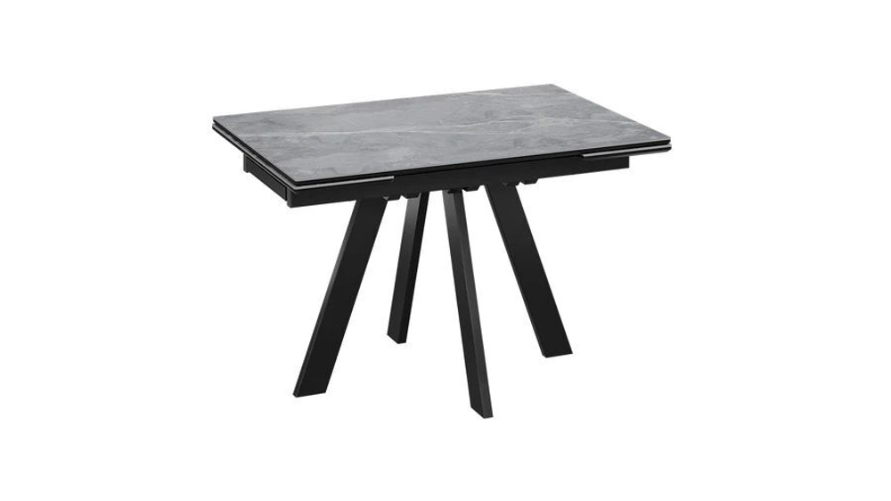 Стол кухонный обеденный раздвижной Черный муар/Керамика матовая серый мрамор 120(180)х80х77 см