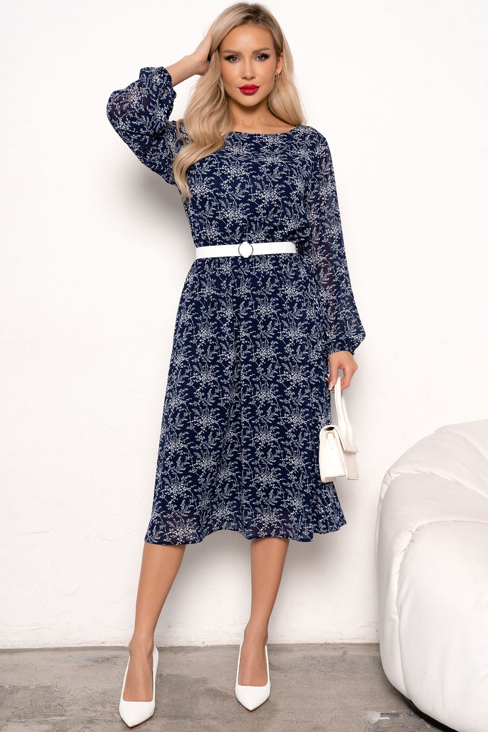 Платье Элина (синий/белый) Р11-2012/3 Nikol (Акция)