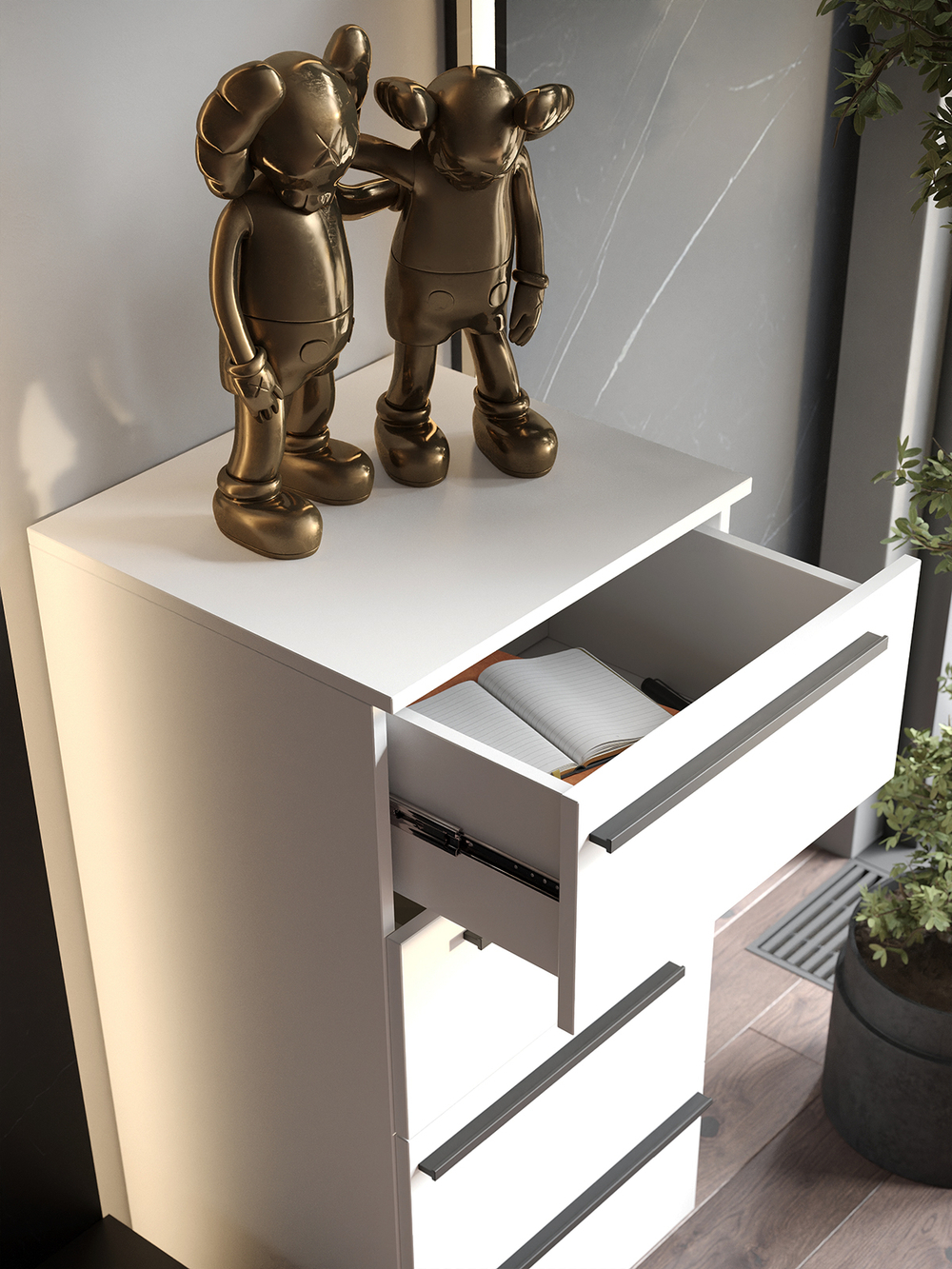 Комод SOHO для одежды, 4 ящика, цвет белый, габариты 45х90х40 см