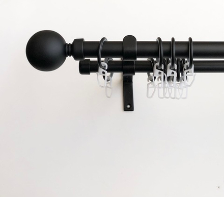Карниз кованый для штор Шар эконом d20/16 двухрядный, цвет черный матовый