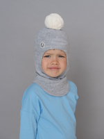 Шлем весенний/осенний вязаный (Св.серый) с мех.помпоном ЧУ