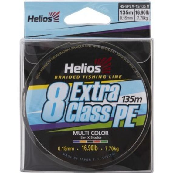 Шнур плетеный Helios EXTRA CLASS 8 PE BRAID Multicolor 0,15mm/135 (HS-8PEM-15/135 M)