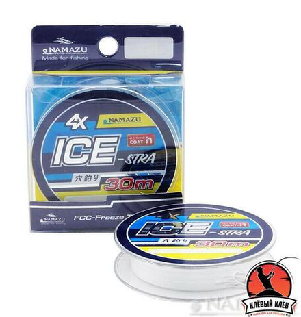 Шнур плетеный Namazu "Ice-Stra" 4Х, L-30 м, d-0,1 мм, test-6,8 кг, белый