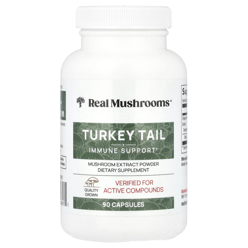 Real Mushrooms, трутовик разноцветный, порошок экстракта грибов, 90 капсул