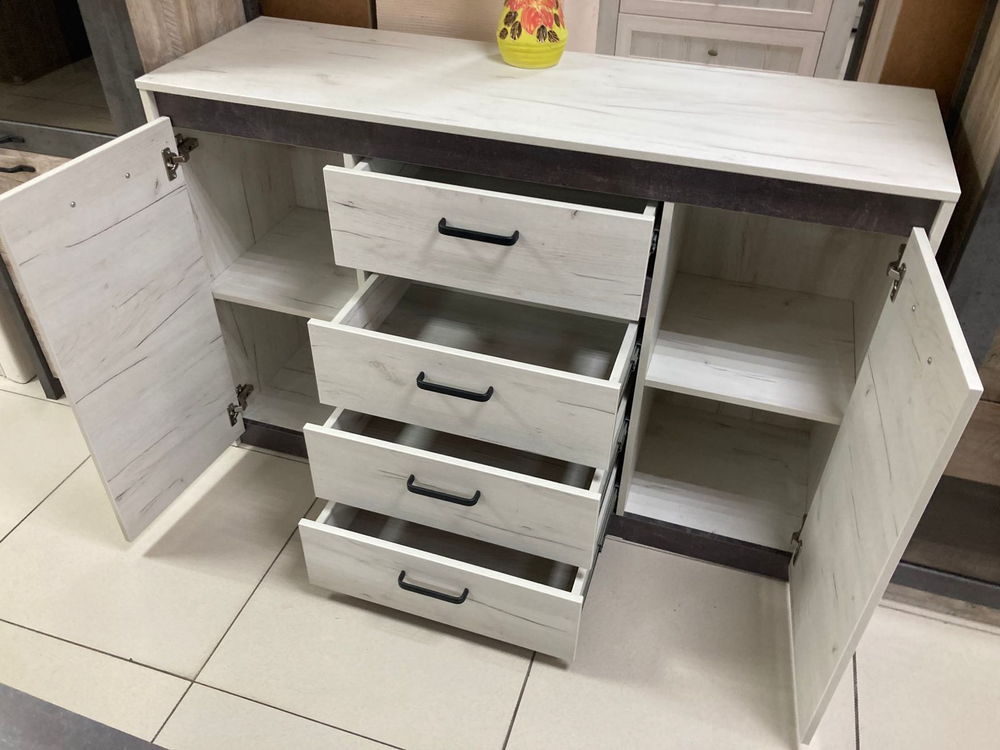 Комод комбинированный Прага дуб белый крафт/ателье темное