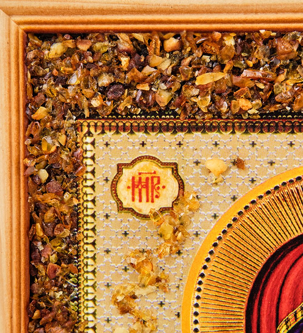 AMB-71/ 5 Икона Божией Матери «Смоленская» (с янтарной крошкой) дер.краш.рамка 21х30