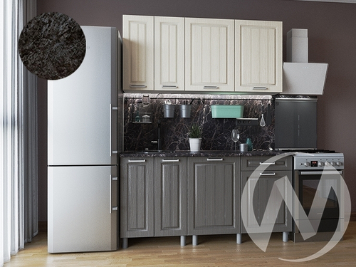 Кухня Лаура 1.6м (корпус белый/клен кремовый; клен серый) 26мм кастилло темный