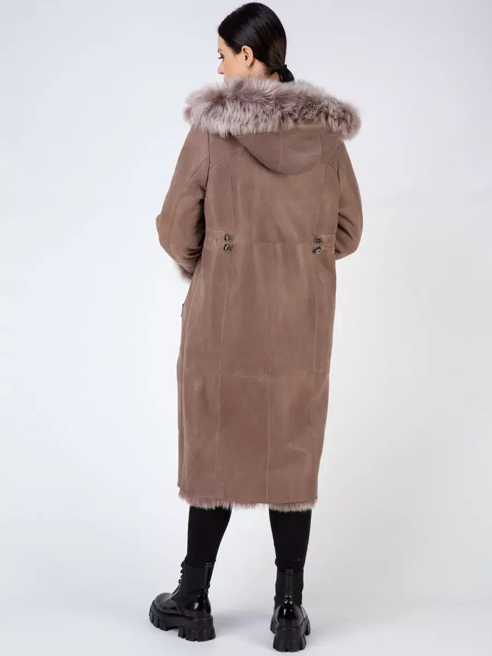 Дубленка зима натуральная с капюшоном длинная